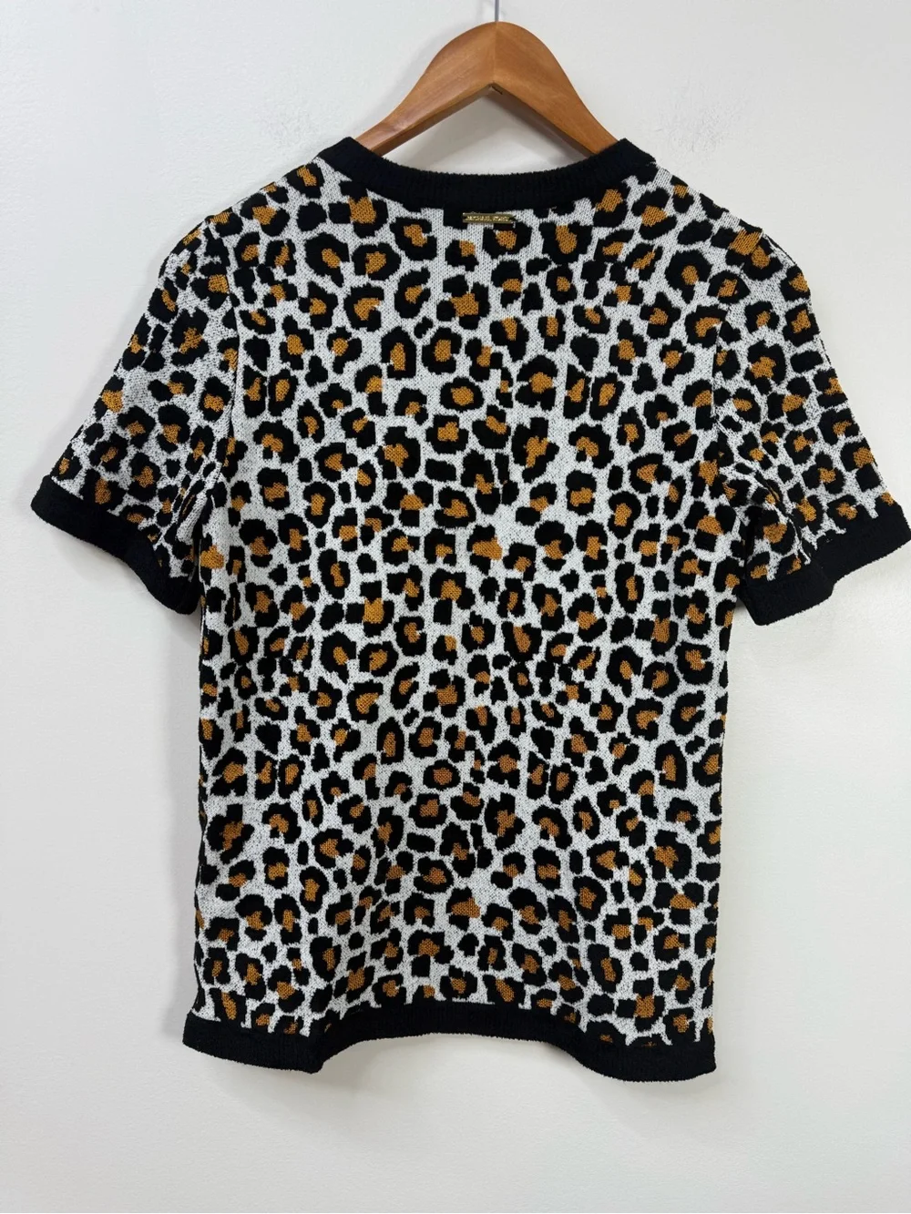 Michael Kors Leopard Print Short knit Sleeve Top - Black, Tan